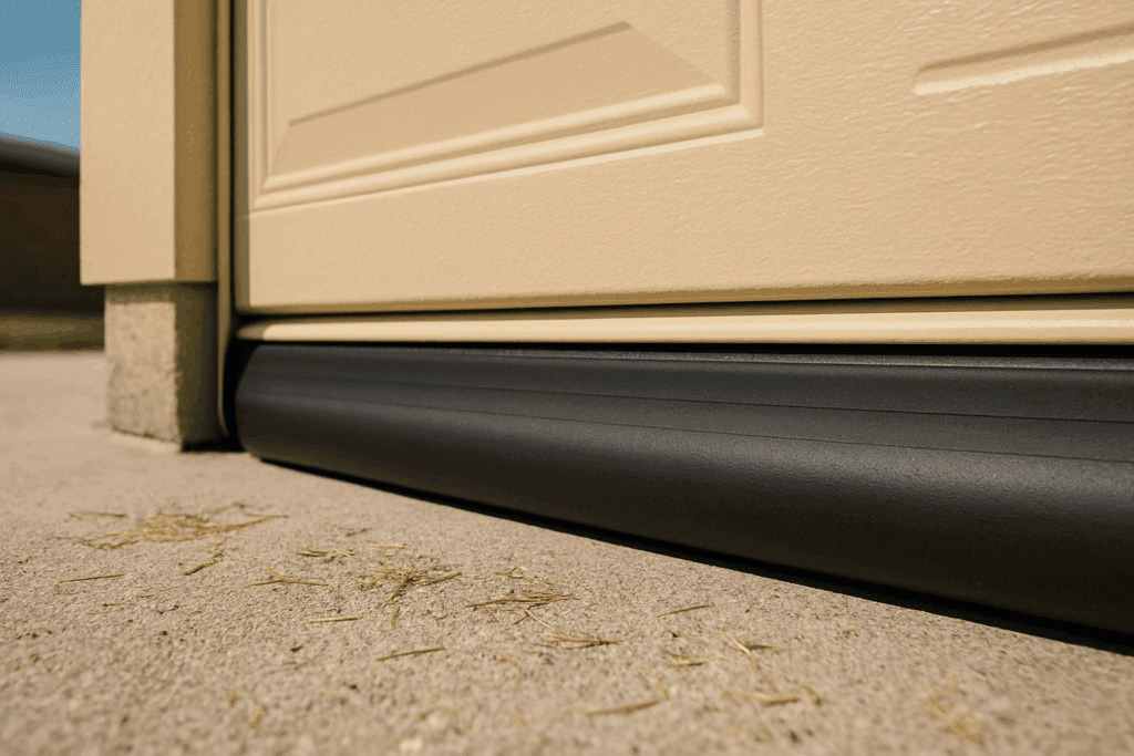 How Garage Door Weather Stripping Improves Comfort in Plano Homes 2 Durable garage door weather stripping bottom seal blocking dirt and debris.
