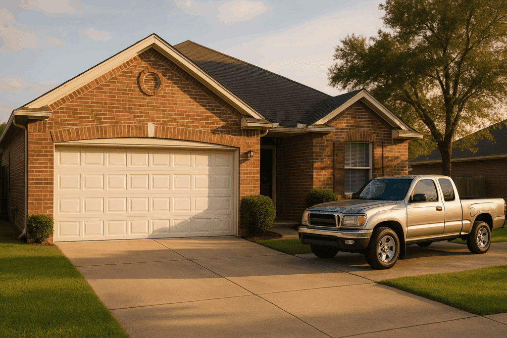 Plano, TX Garage Door Maintenance: Expert Services for Your Garage Doors 2 Clean and well-maintained suburban home with a freshly serviced garage door after routine garage door maintenance.